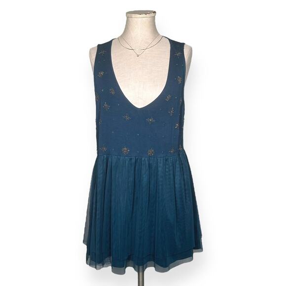 TORRID Teal Green Embellished Babydoll Top Coquette Double Mesh Beaded 2X - Picture 4 of 13